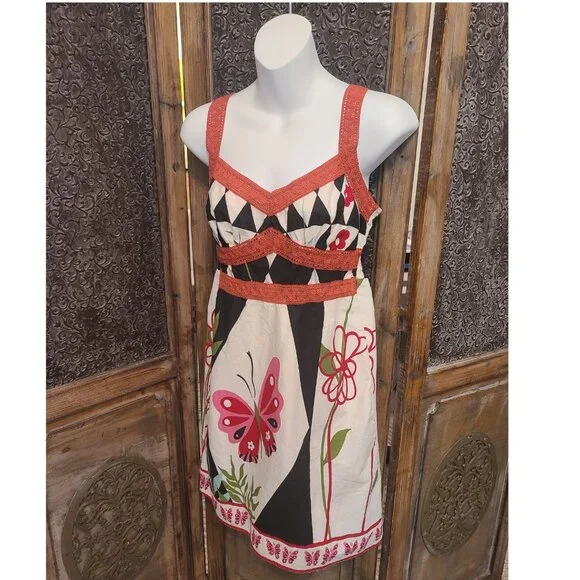 Boho Butterfly Print Sundress – Sleeveless with Crochet Trim – Size S - Picture 1 of 7